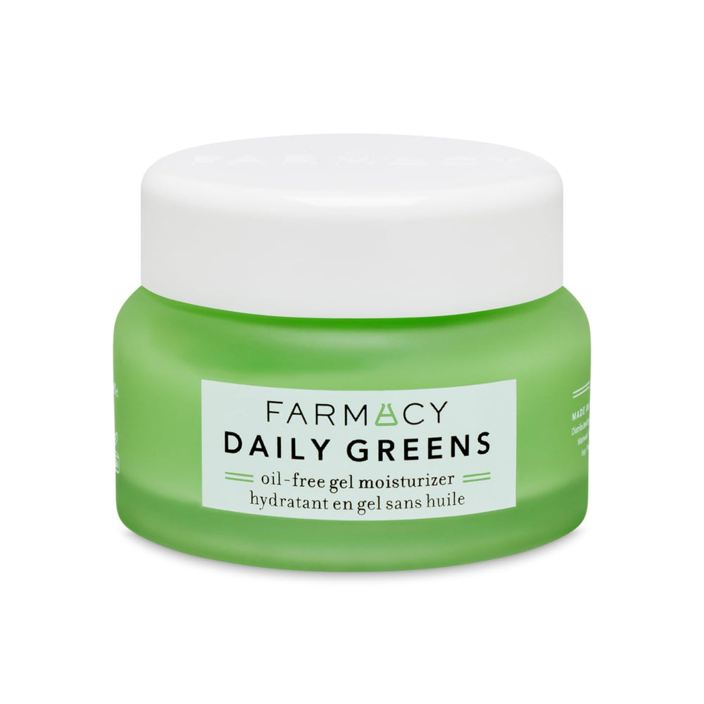 Farmacy Daily Greens face moisturizer bottle front, fragrance-free oil-free hydration for shine control.
