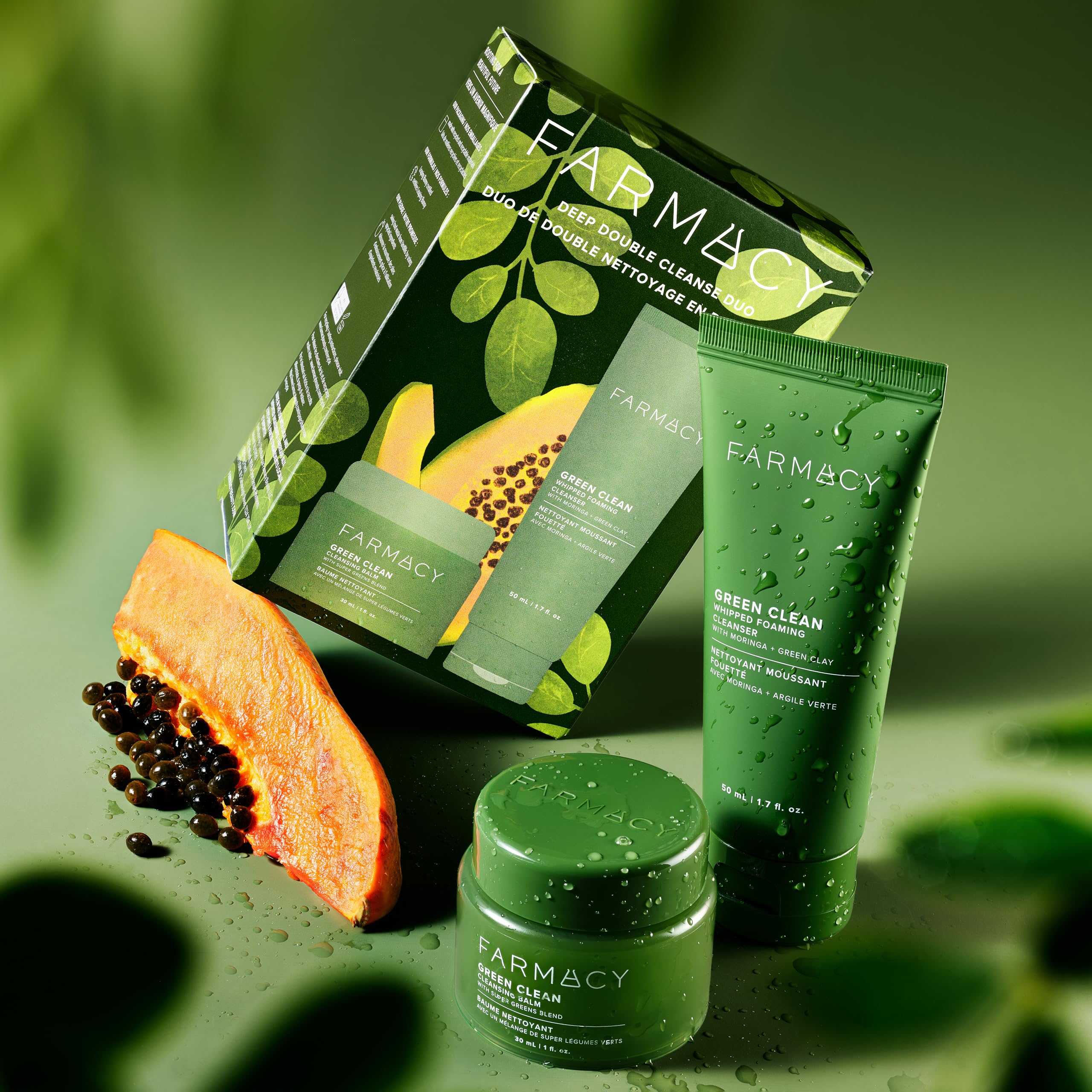Application shot of balm being massaged onto the face for cleansing