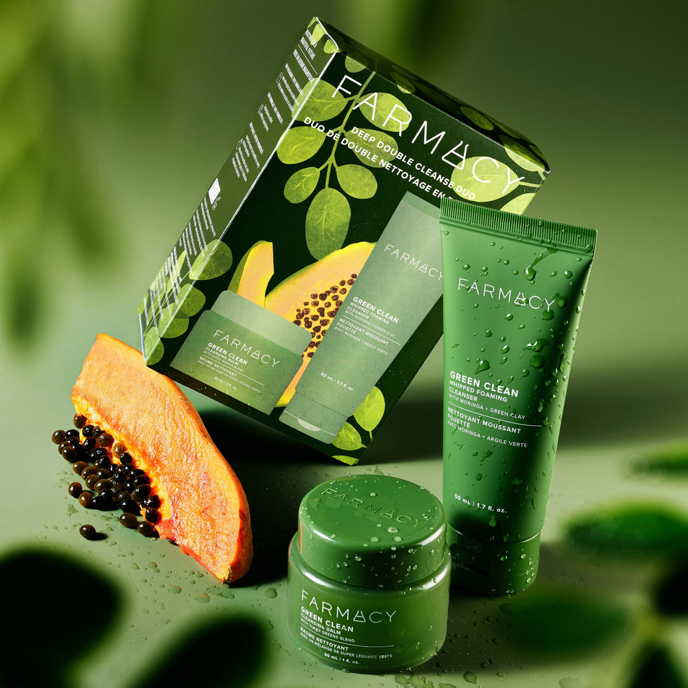 Application shot of balm being massaged onto the face for cleansing