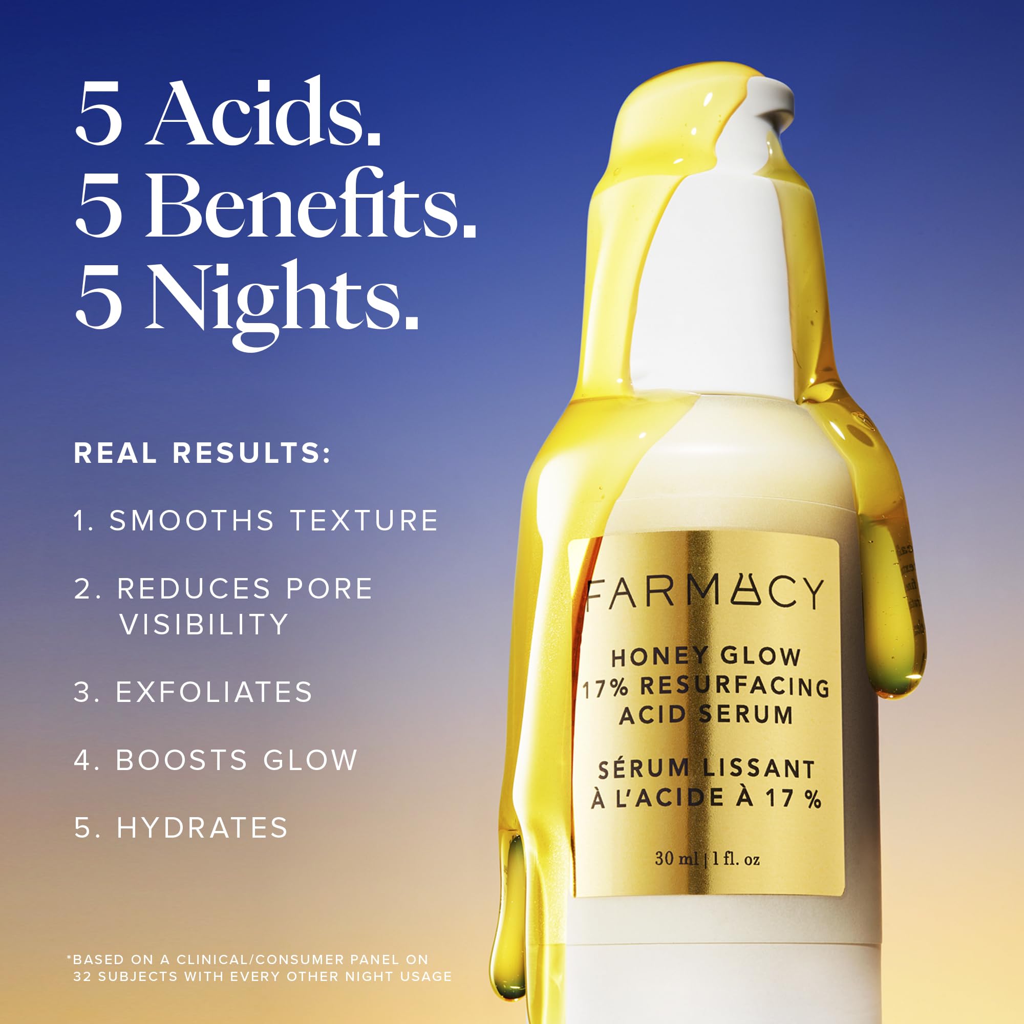 Farmacy Face Exfoliator Serum Honey Glow label closeup shows fragrance-free formula