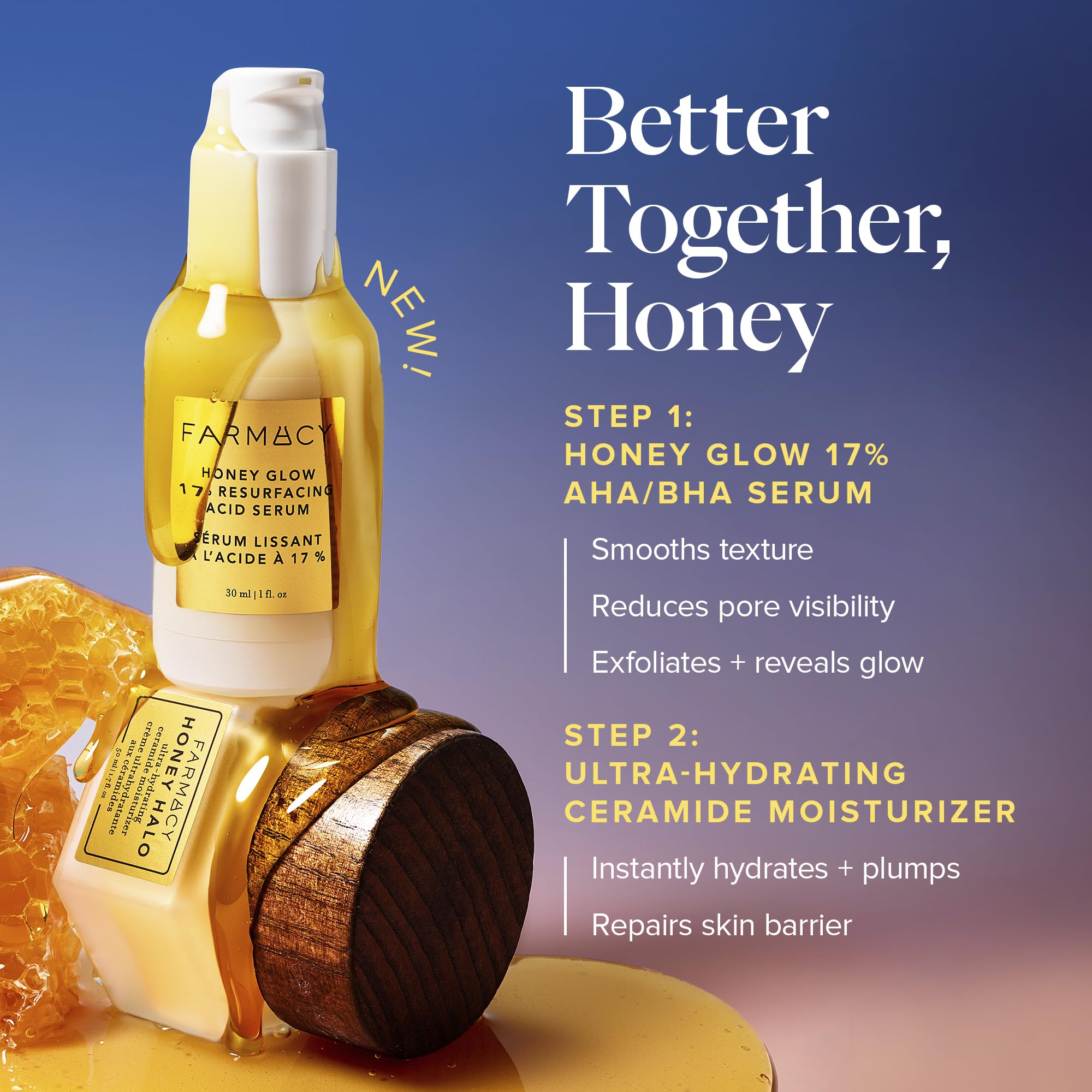 Farmacy Face Exfoliator Serum Honey Glow unboxed presentation highlights clean ingredients