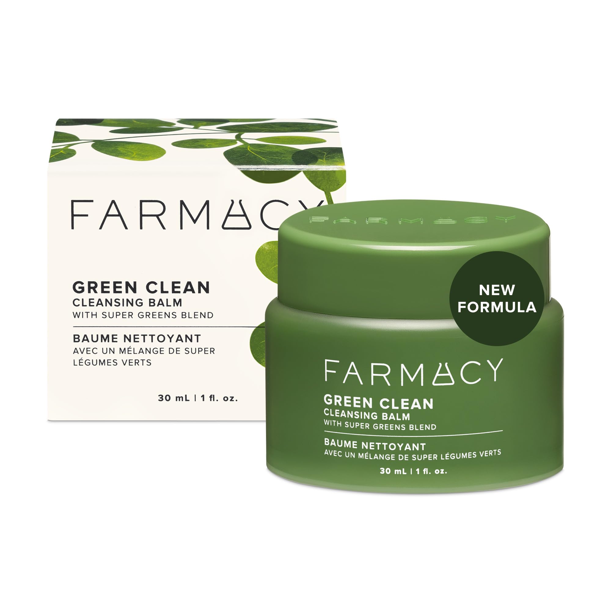 Farmacy Green Clean jar closeup showing balm texture for gentle makeup removal.