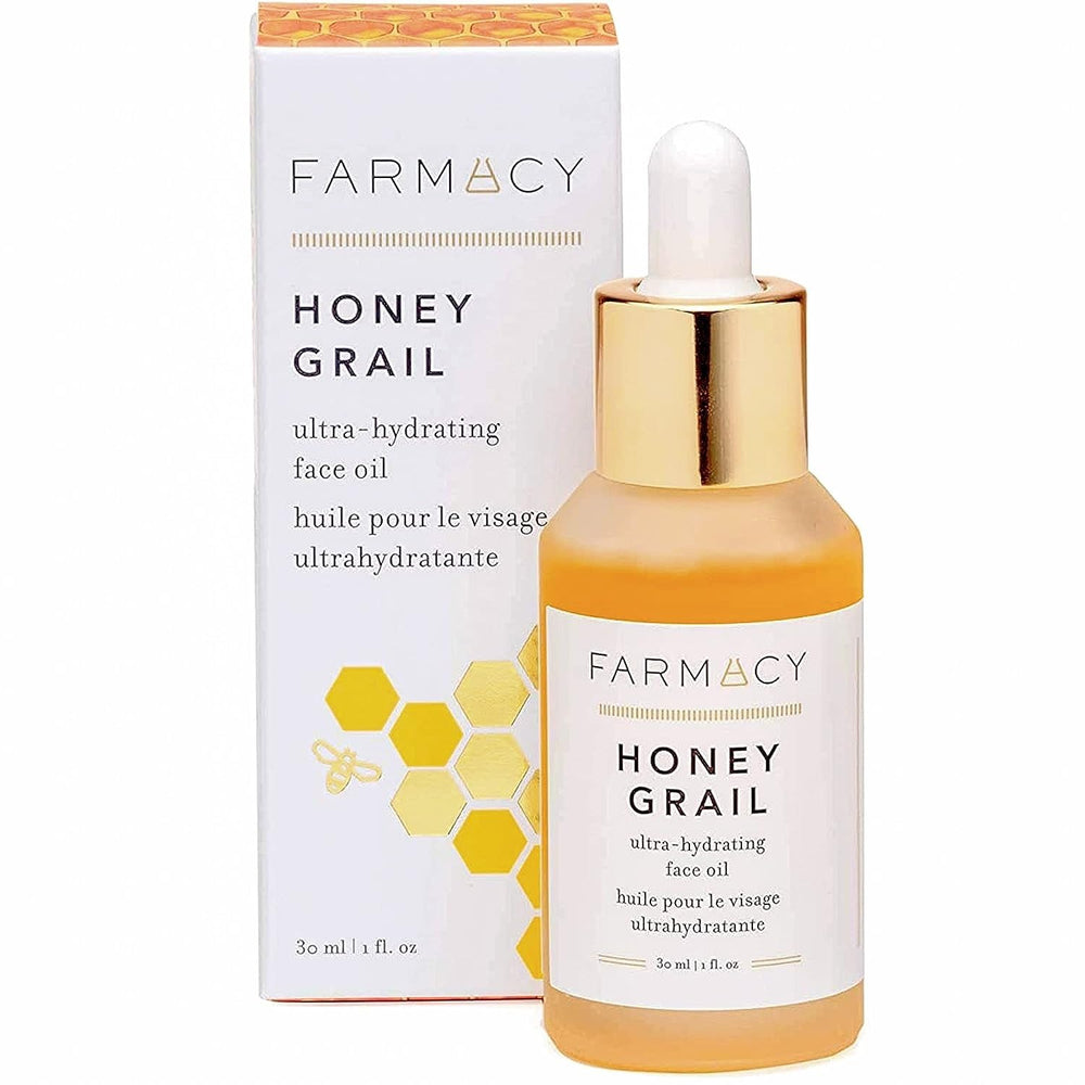 Farmacy Honey Grail bottle close-up shows nourishing glow and lightweight hydration
