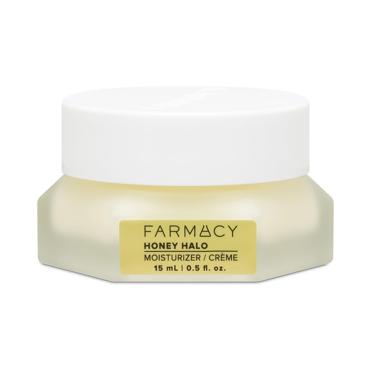 Farmacy Honey Halo bottle closeup showing hydrating cream for dry skin