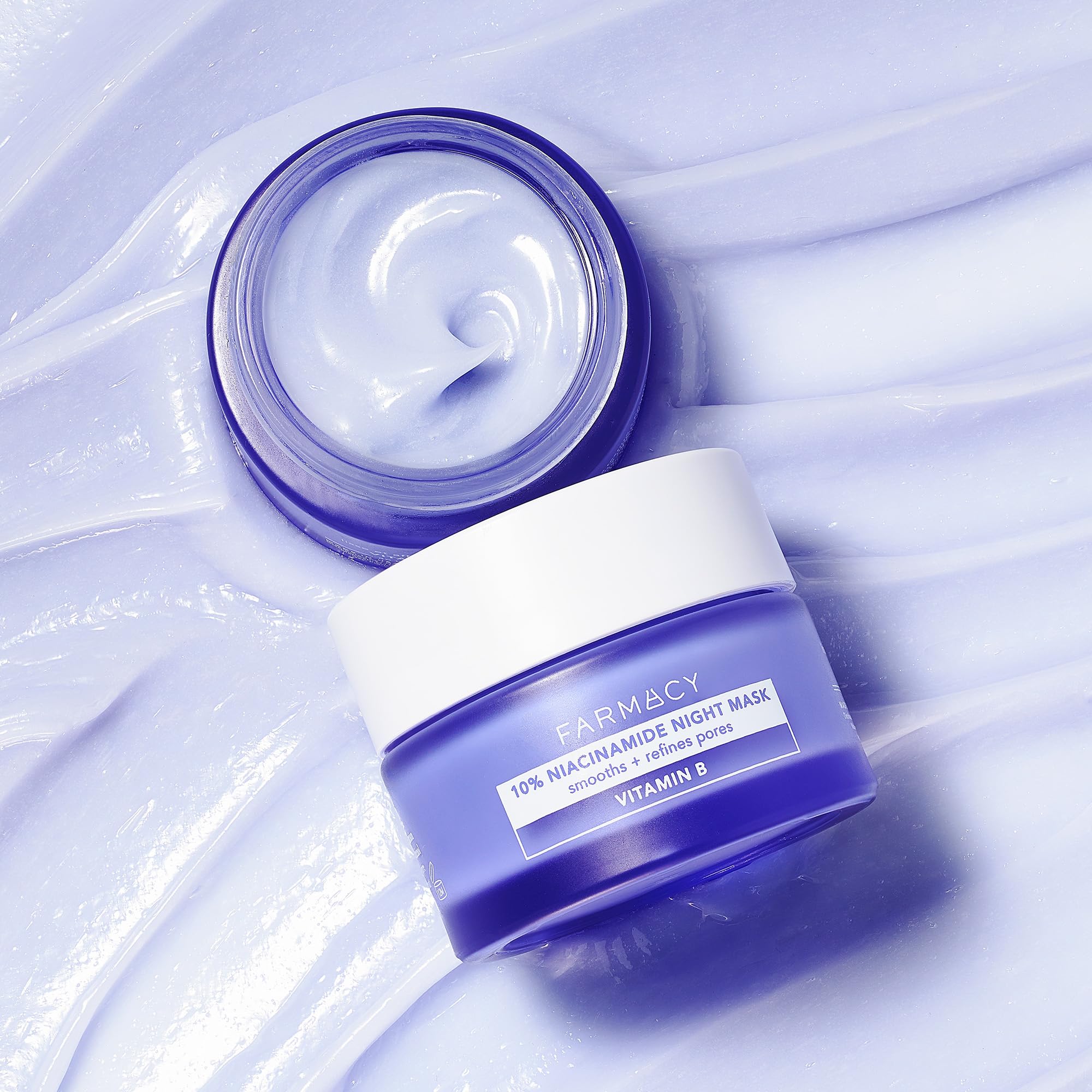 Farmacy Niacinamide Overnight Mask label highlights 10% niacinamide and 3% panthenol