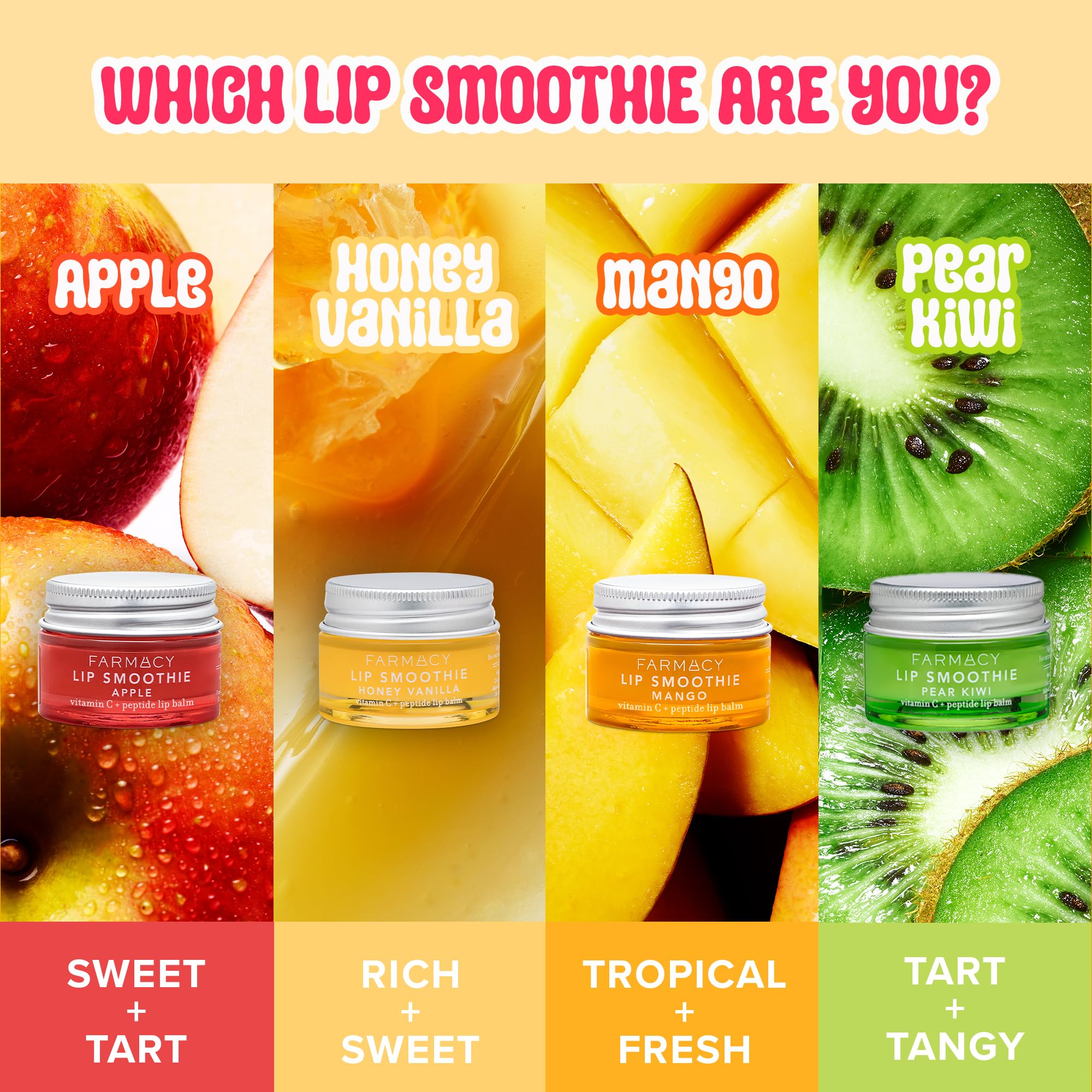 Farmacy Peptide Lip Smoothie apple-on-shelf communicates premium brand experience and easy daily lip care.