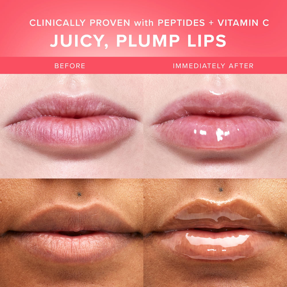 Farmacy Peptide Lip Smoothie apple-use-as-primer shows prepping lips for color with glossy finish.