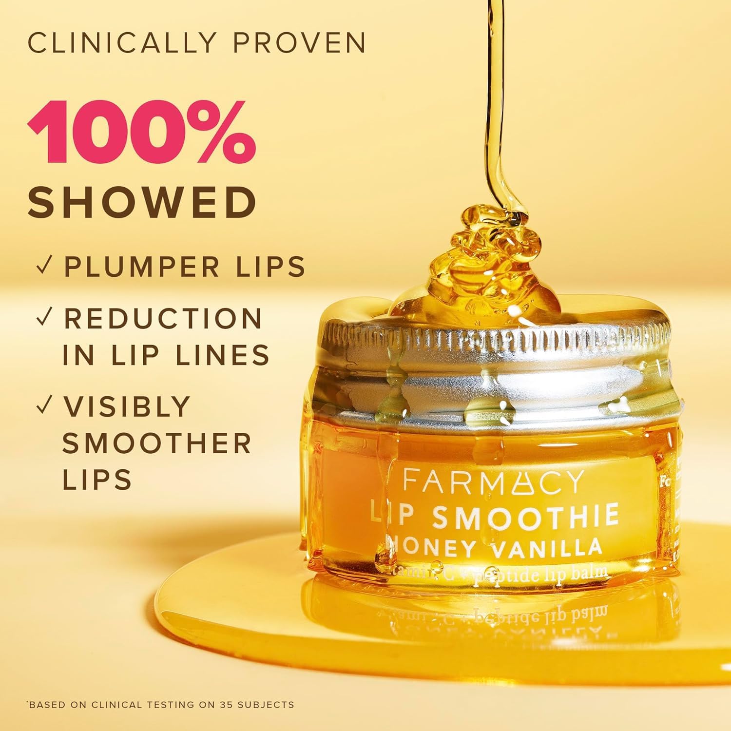 Farmacy Peptide Lip Smoothie honey-vanilla balm swirl showing nourishing shine