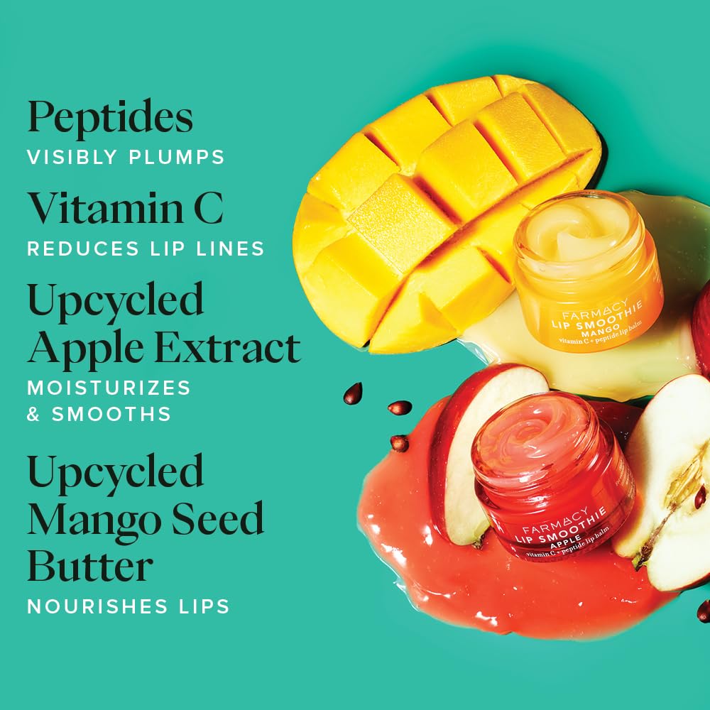 Product close-up highlighting 8-hour moisture claim in Farmacy lip balm