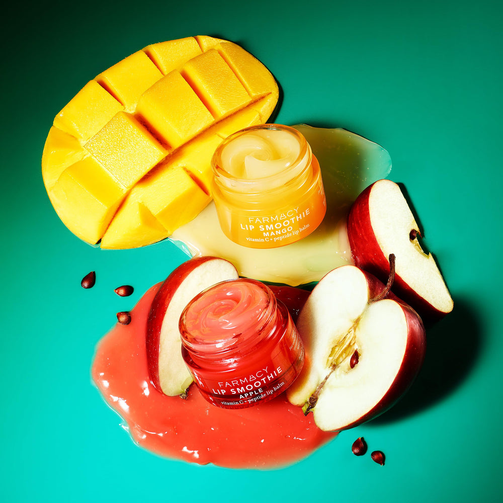 Clear gloss finish of Farmacy lip balm demonstrated on lips
