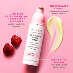 Farmacy retinol serum with kalahari melon oil on label for nourishment