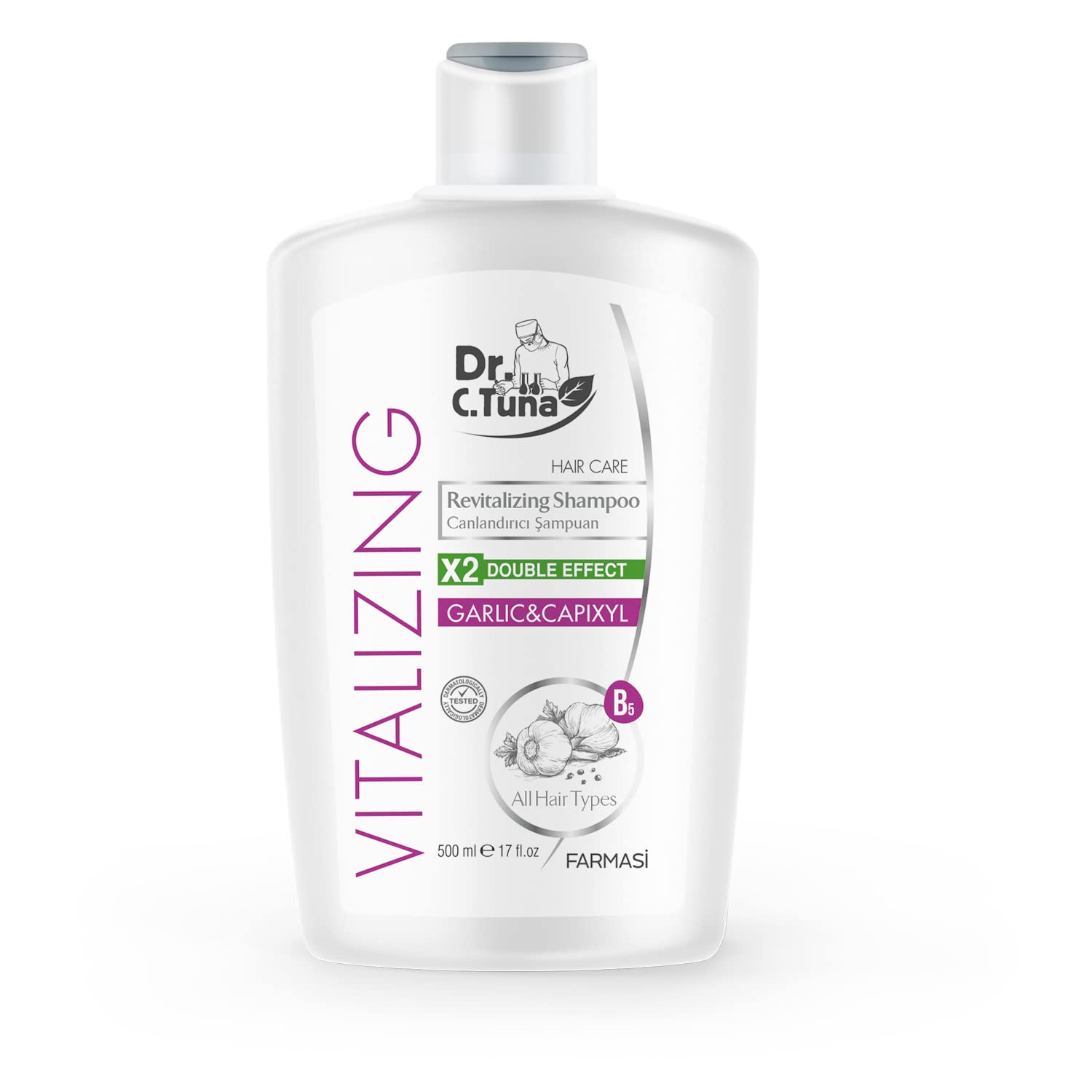 FARMASI garlic shampoo lather on scalp offers cleansing and oil balance.