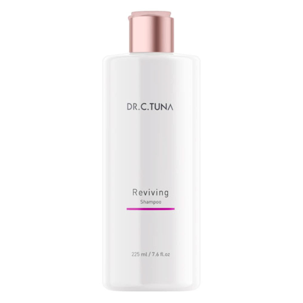 FARMASi Dr. C. Tuna reviving shampoo pour demonstrates simple daily routine for scalp vitality.