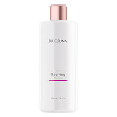 FARMASi Dr. C. Tuna reviving shampoo pour demonstrates simple daily routine for scalp vitality.