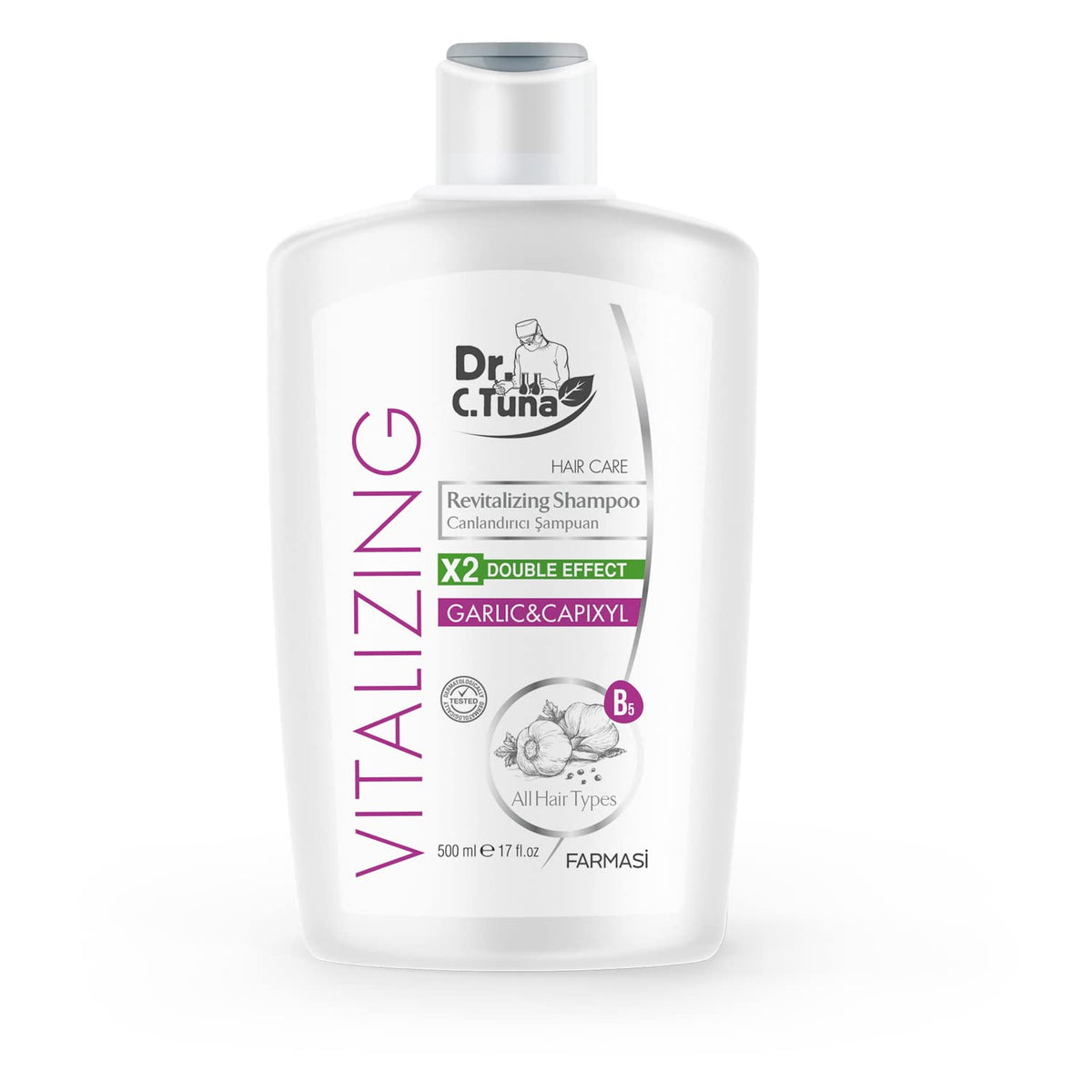 Farmasi Dr. C. Tuna Garlic Shampoo bottle front for daily scalp care.