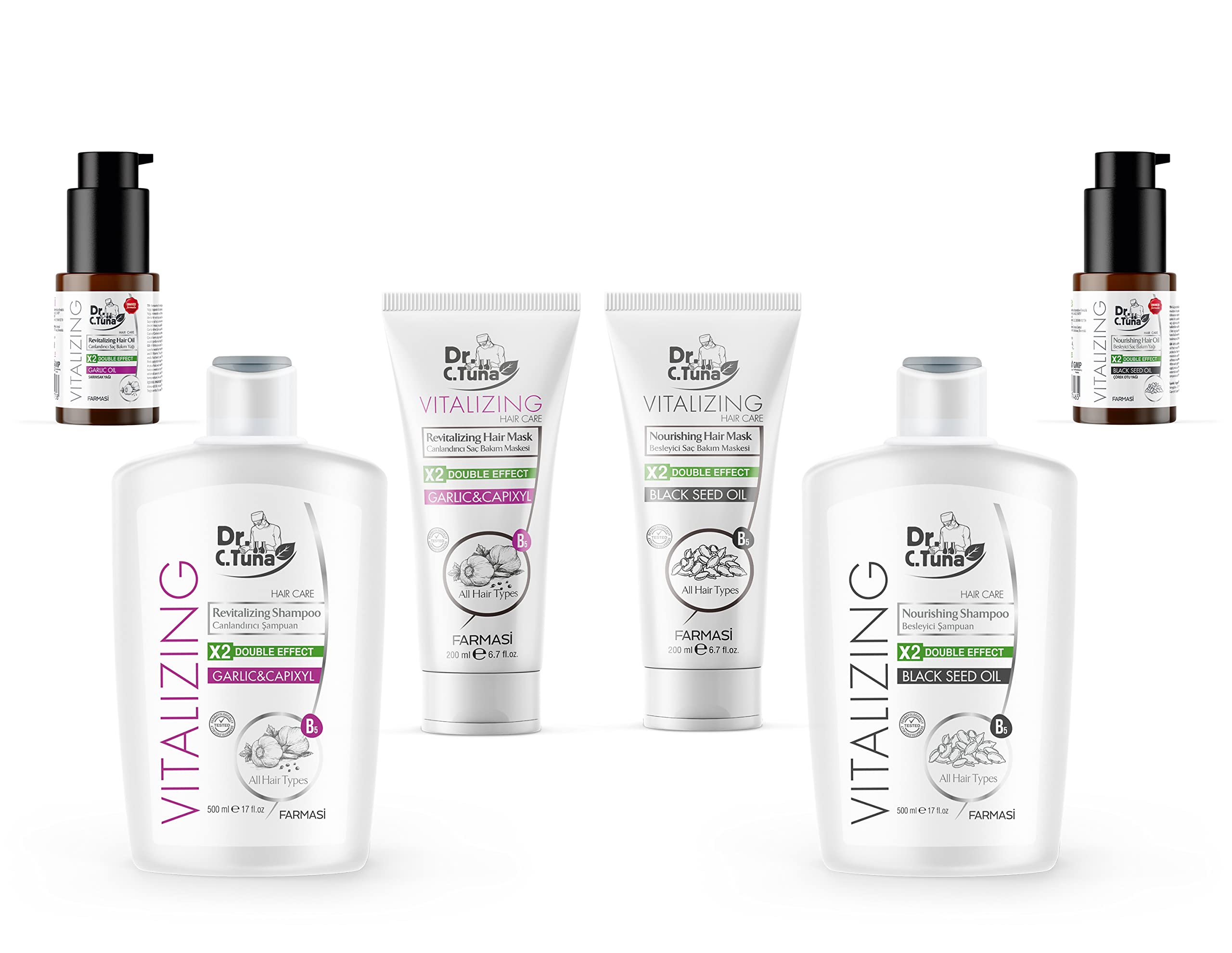 Farmasi Dr. C. Tuna Garlic Shampoo scalp-refresh action illustrated during wash.