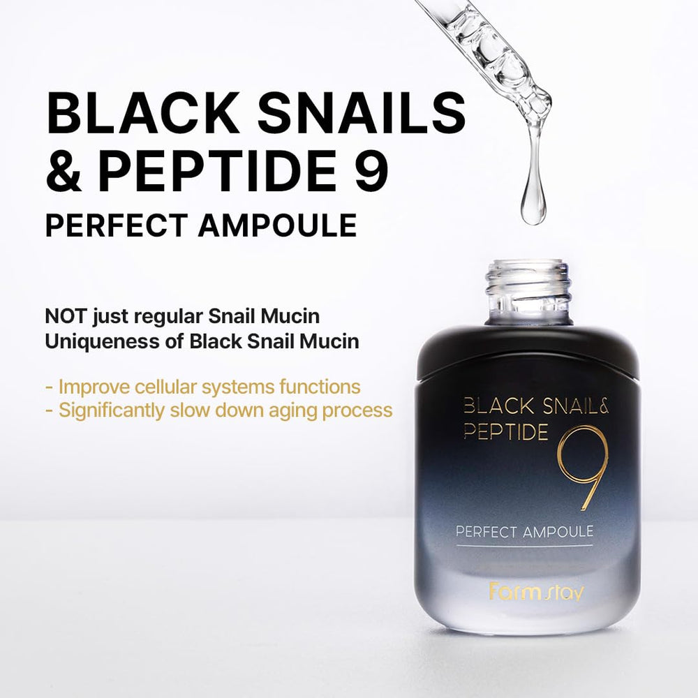 FARMSTAY ampoule texture close-up shows light essence-like formula absorbing quickly.