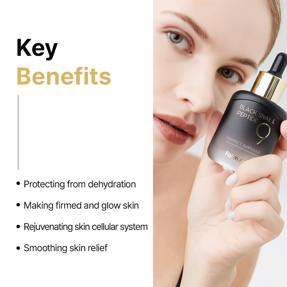 FARMSTAY Black Snail ampoule dropper for precise hydration application.