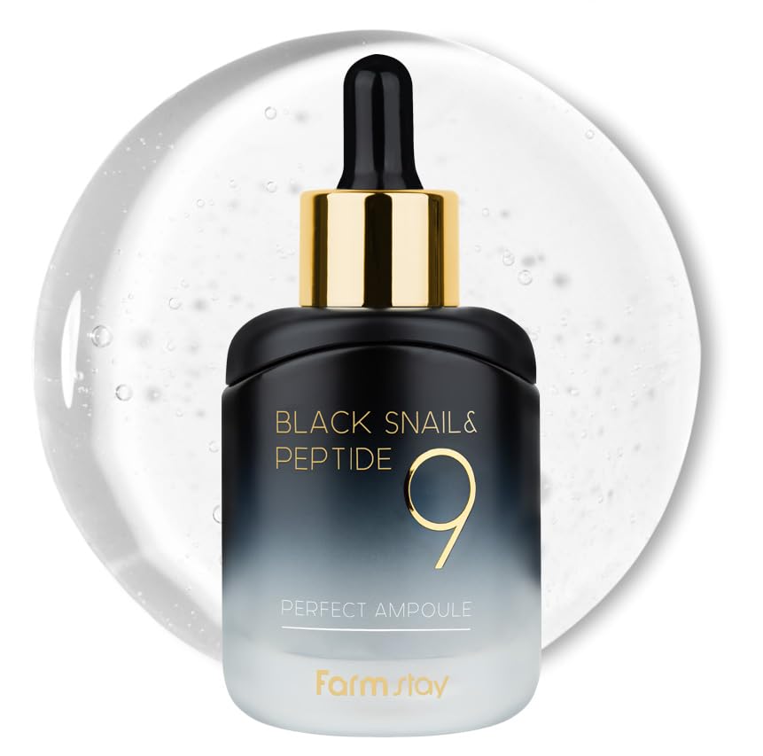 FARMSTAY Black Snail & Peptide9 Ampoule bottle for hydrating nourishment.