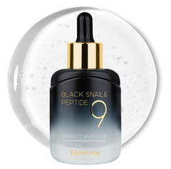 FARMSTAY Black Snail & Peptide9 Ampoule bottle for hydrating nourishment.