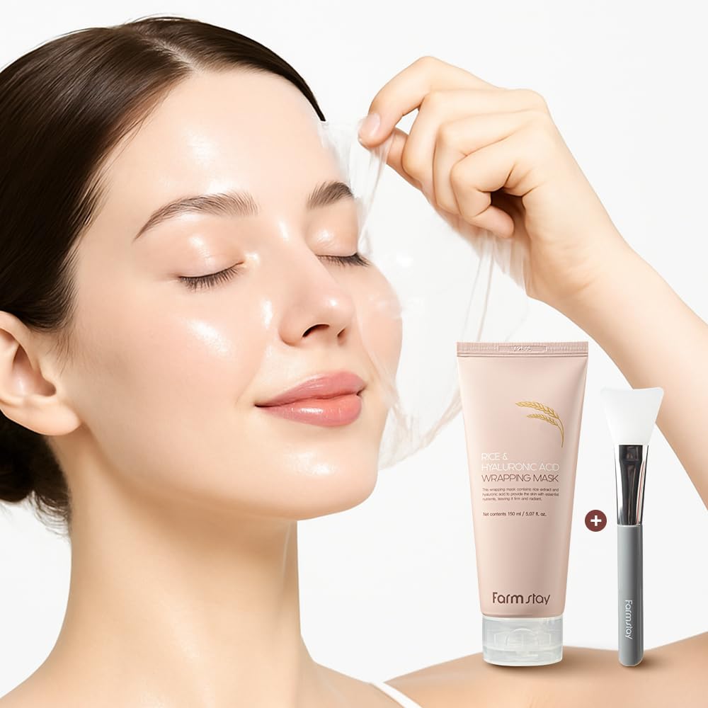 Farmstay Rice and Hyaluronic mask packaging showcasing glow-ready skin