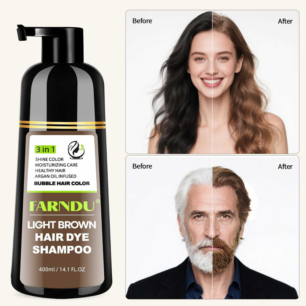 Farndu 3-in-1 hair color shampoo application for convenient at-home use.