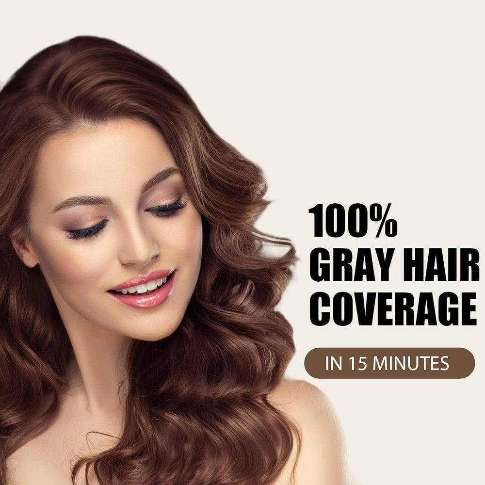 Farndu Brown Hair Dye Shampoo application-demo shows quick 15–20 minute gray coverage.