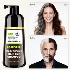 Farndu hair dye shampoo foamy texture conveys gentle cleansing with color infusion.