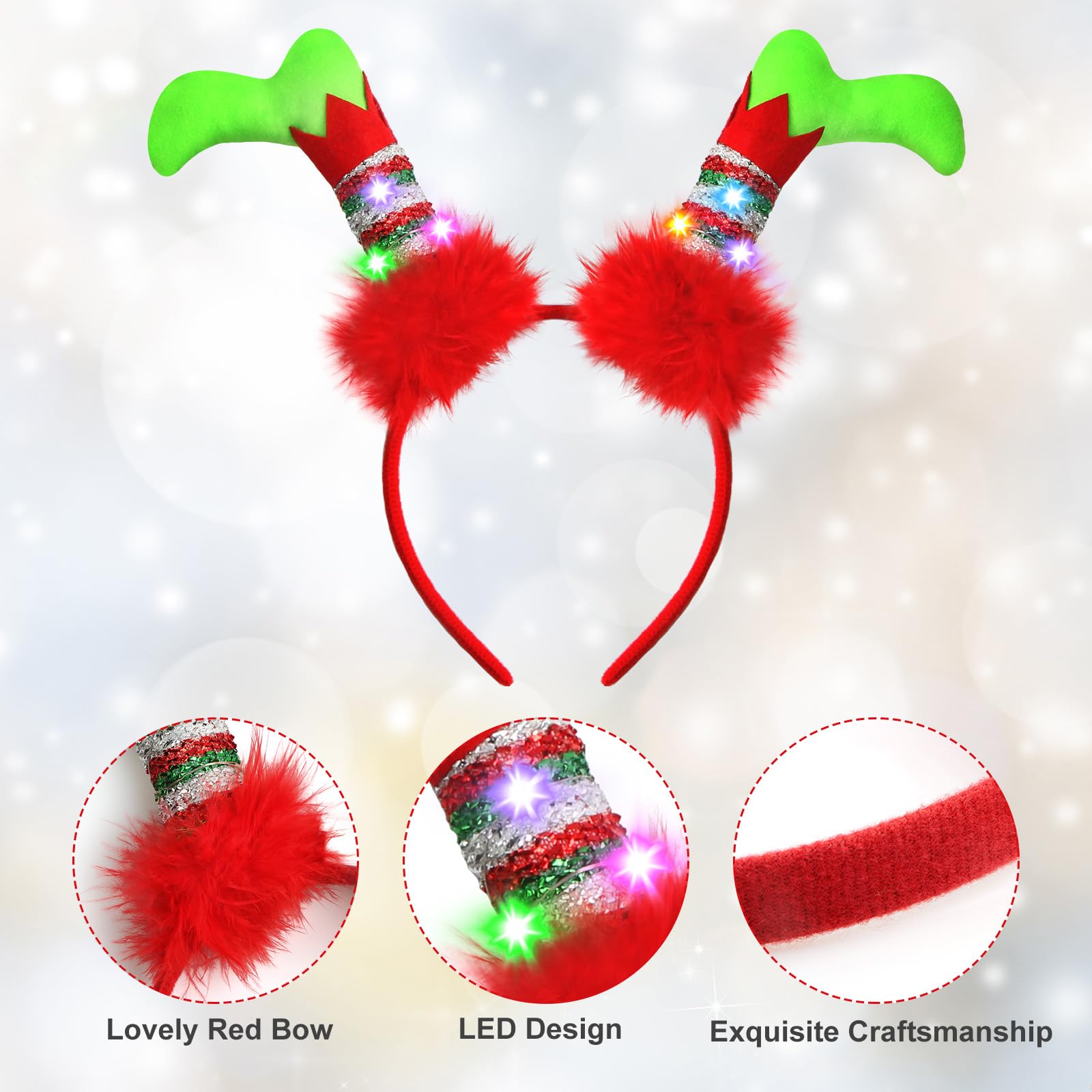 Farochy Christmas LED headband one-size-fits-all fits kids and adults