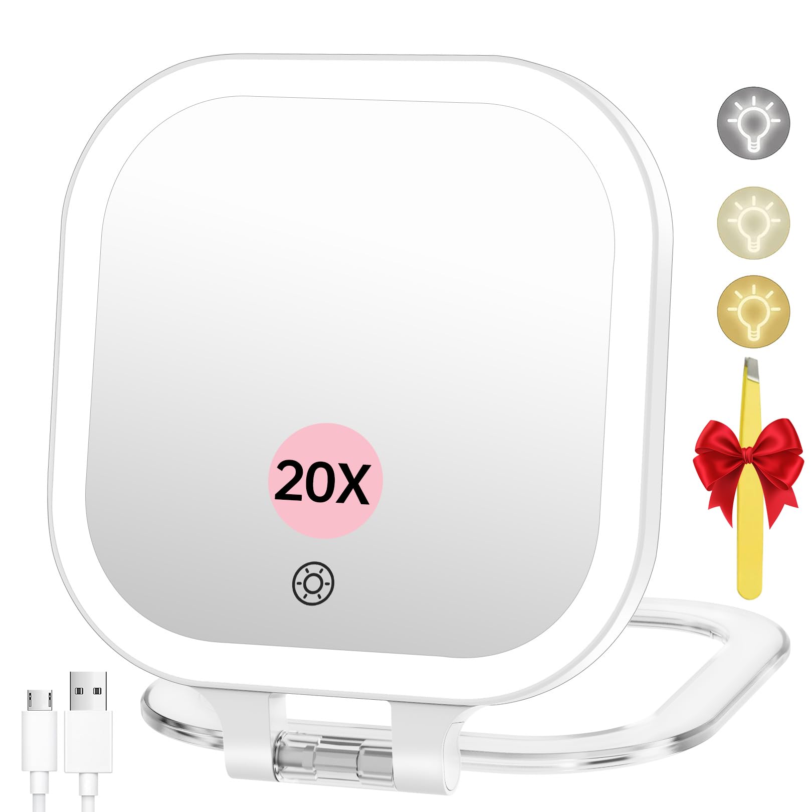 FASCINATE travel mirror with 20x magnification for precise makeup detail.