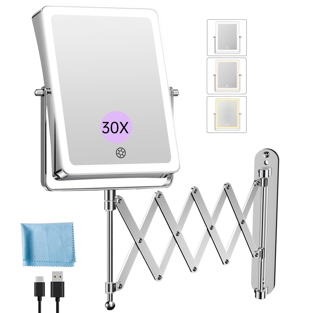 FASCINATE wall-mounted makeup mirror front view with lights for even makeup application