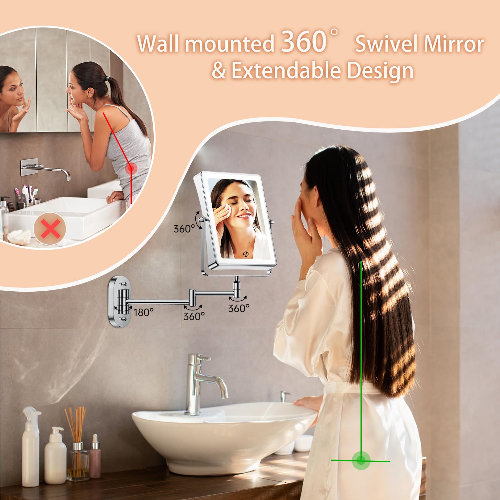 FASCINATE 5000mAh mirror with 360° swivel for flexible grooming angles.