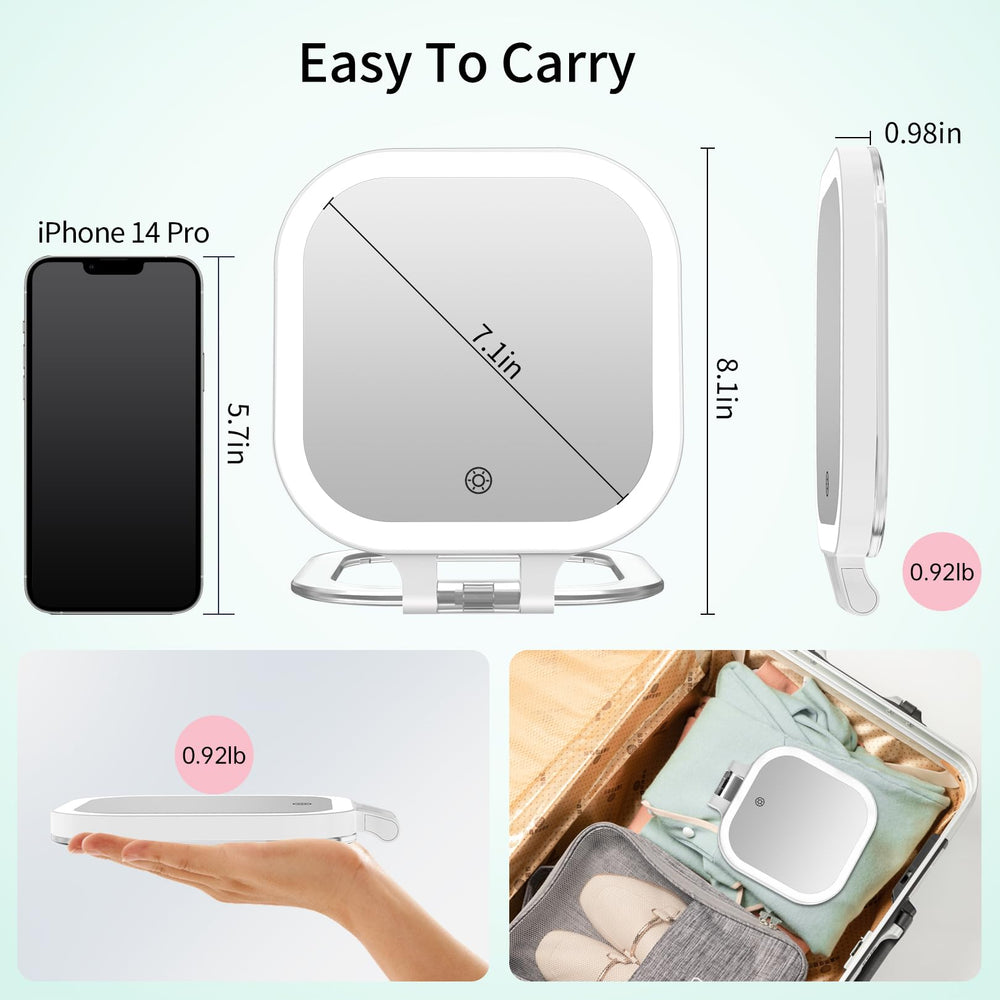 FASCINATE compact white travel mirror offers a portable vanity solution.