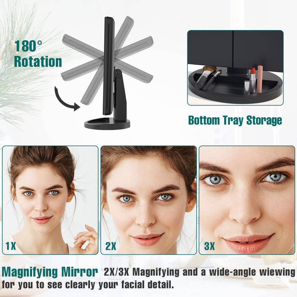 FASCINATE mirror shows 3x magnification for precise brow shaping and detail work.