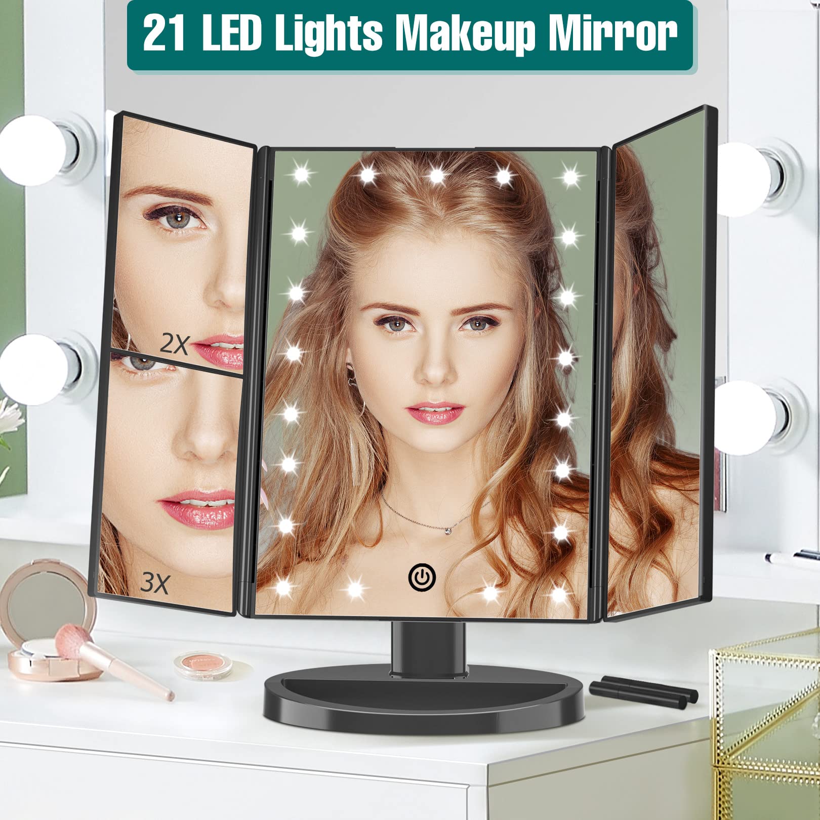 Close-up view of the LED panel ensuring even illumination for flawless eyeliner.