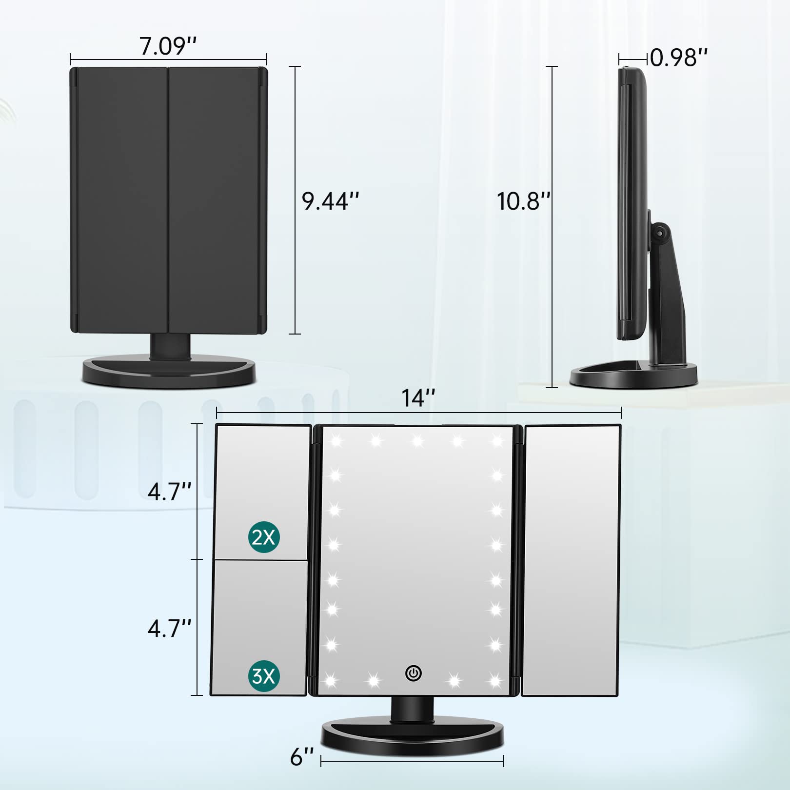 FASCINATE tri-fold design keeps glass protected and folds for travel.