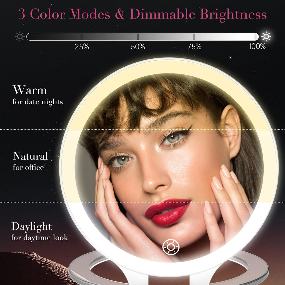 FASCINATE mirror shows natural, warm, and white lighting options for varied looks