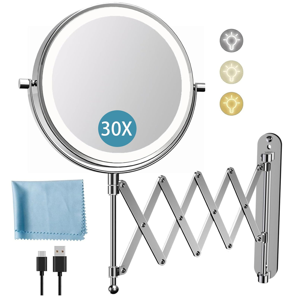 FASCINATE rechargeable wall mirror front view with lights for precise makeup application