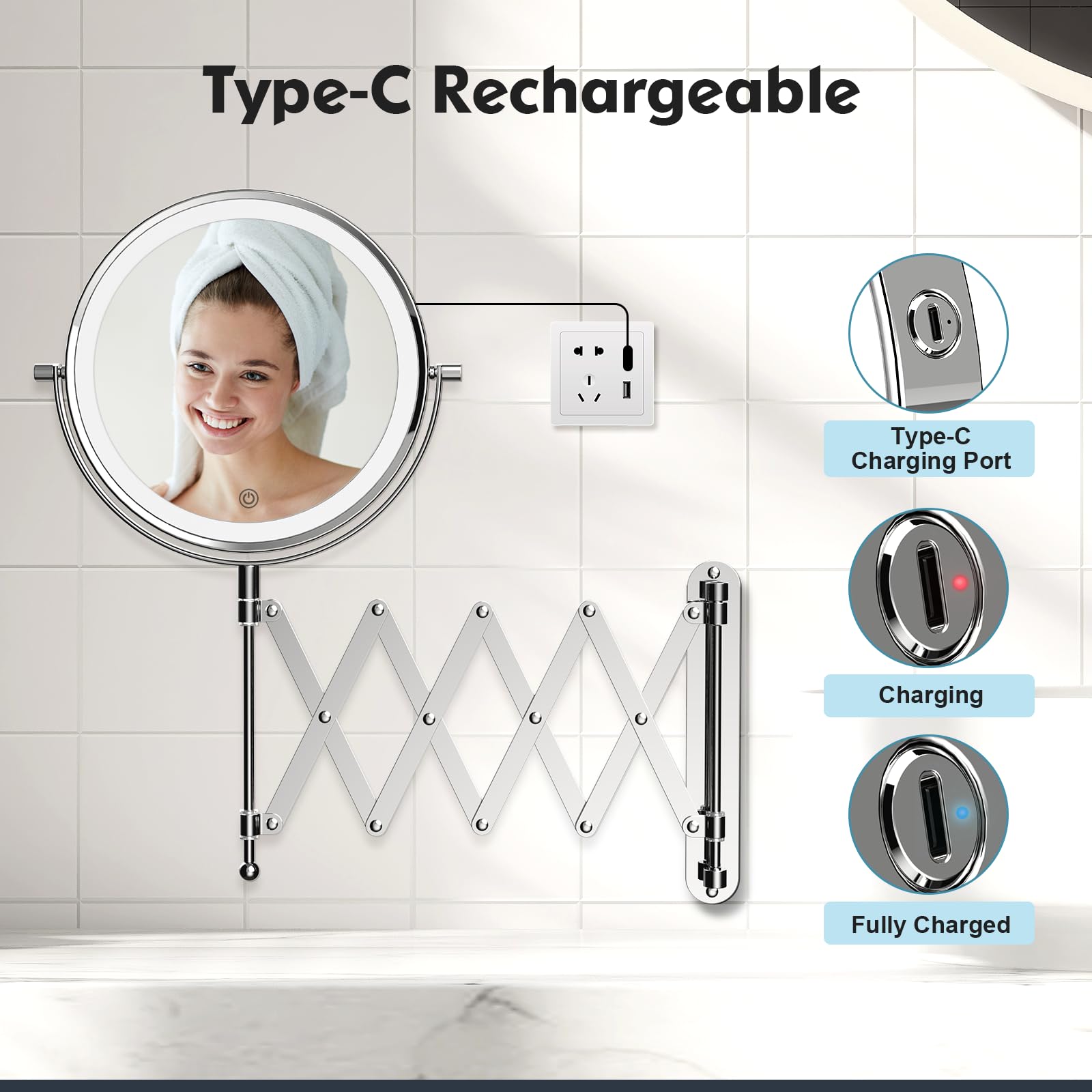 FASCINATE in-use setup on a vanity with extended arm positioning