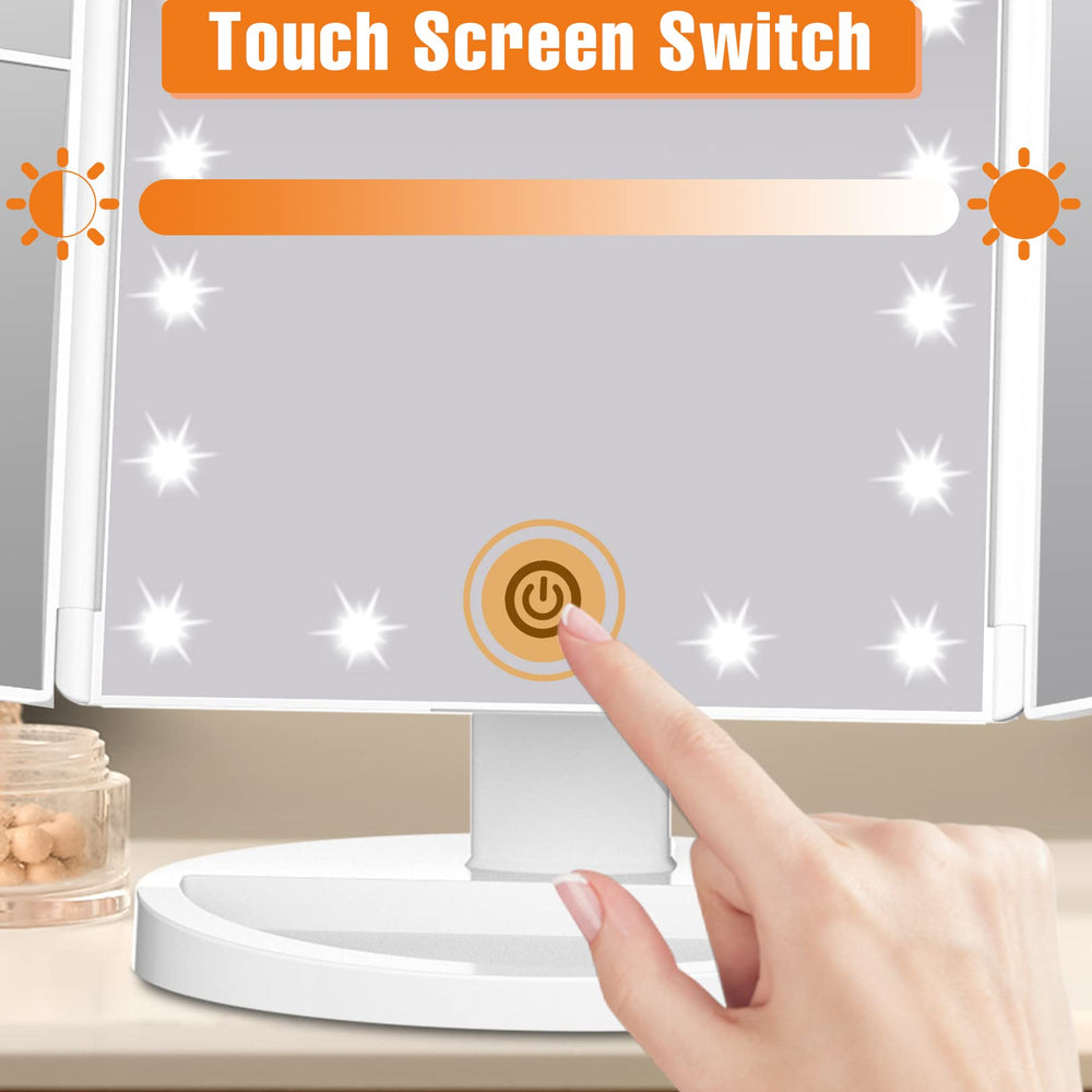 FASCINATE vanity mirror with touch dimming for adjustable brightness intensity.