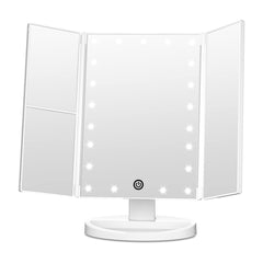FASCINATE Trifold Mirror left panel 2x magnification for precise brow shaping and skincare prep.