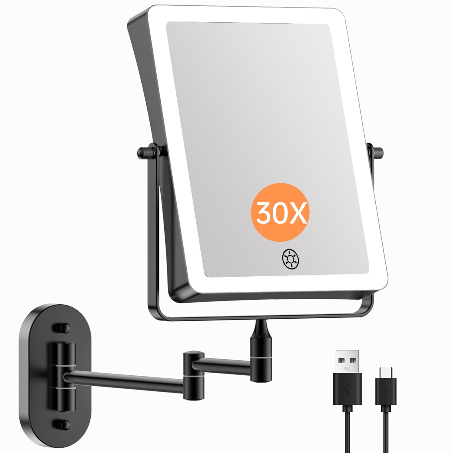 FASCINATE wall-mounted makeup mirror front view with built-in lighting for full-face makeup.