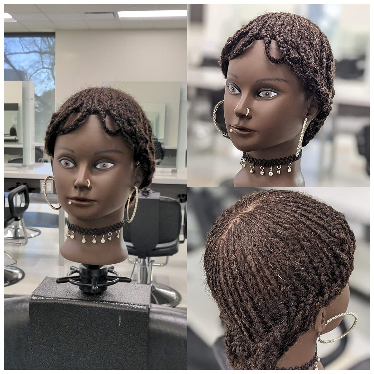 FASHION COLOR CARE natural dark brown hair head for realistic color-matching demonstrations.