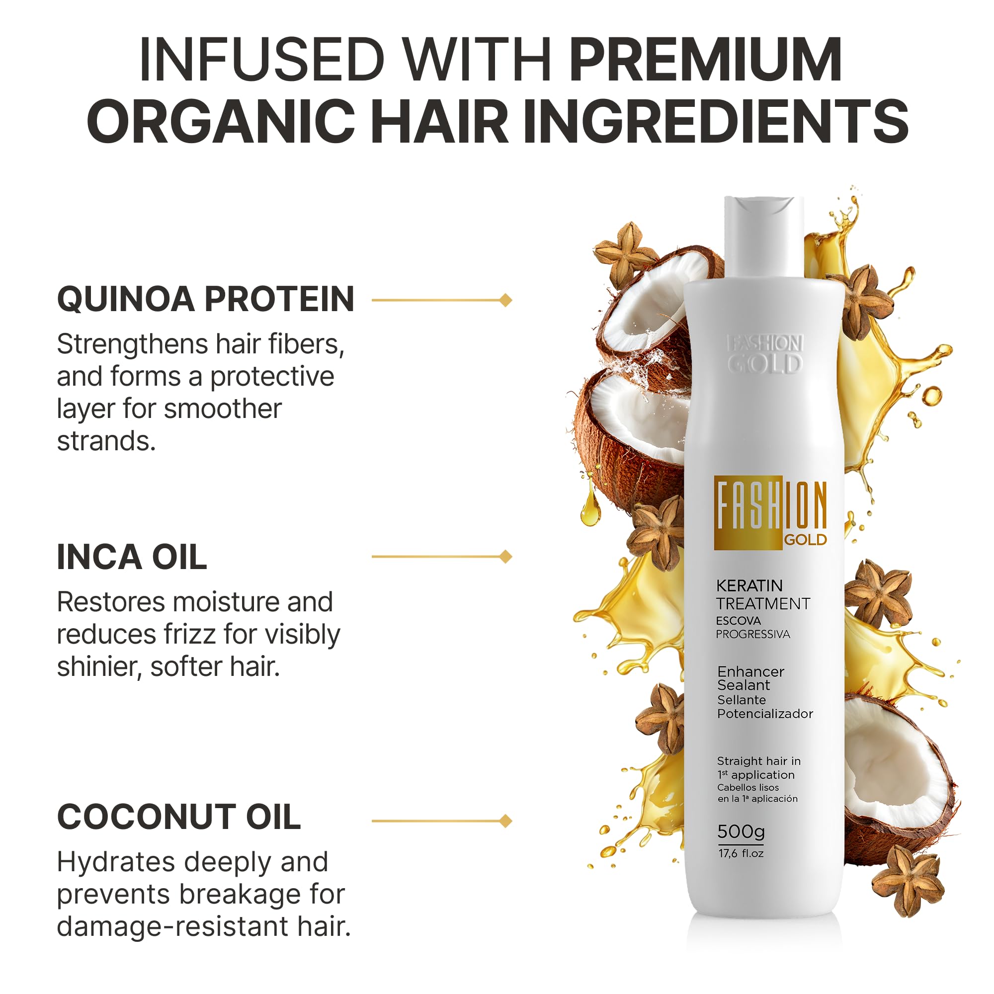 Fashion Gold keratin at-home kit packaging for easy DIY styling