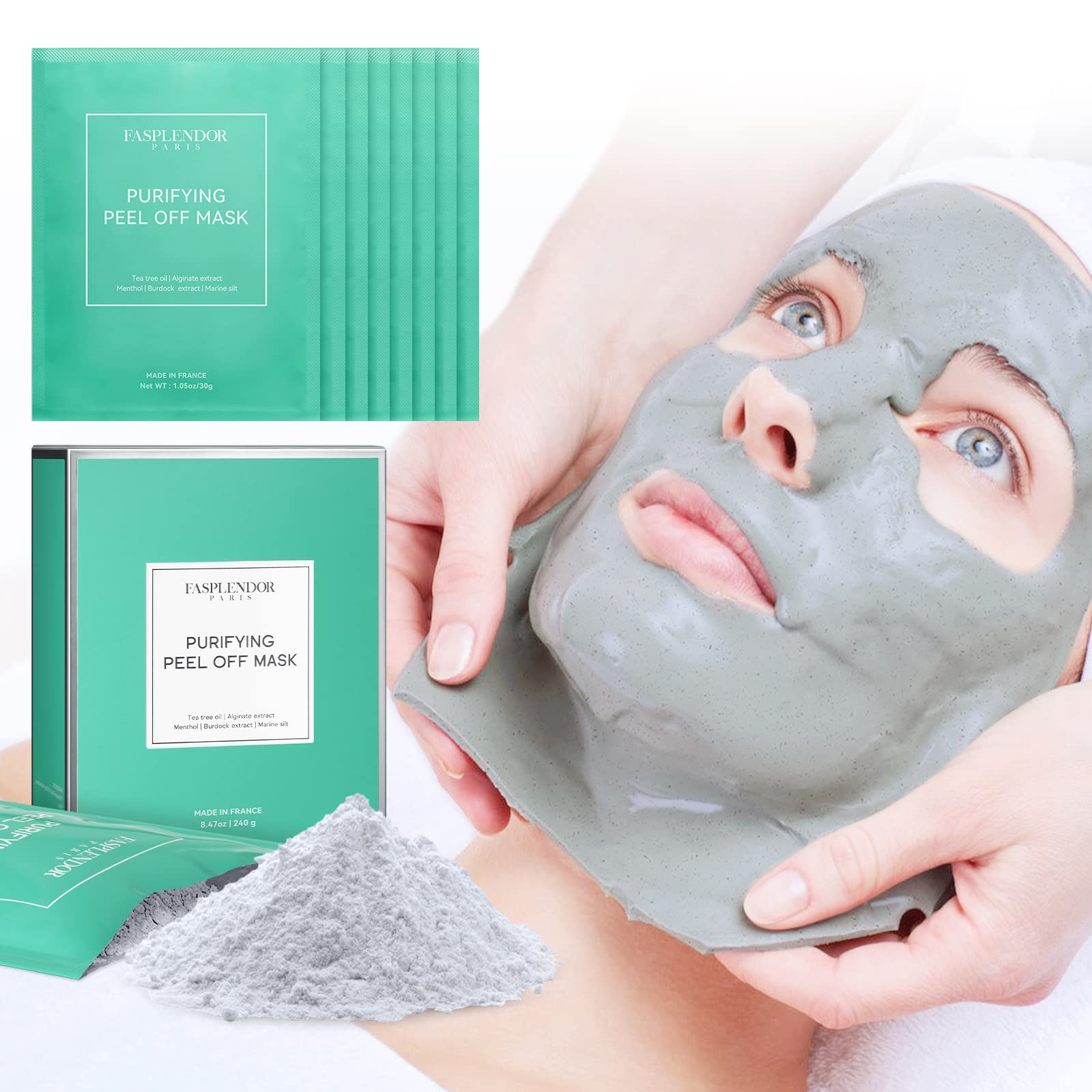 Fasplendor Tea Tree Peel-Off Jelly Mask packaging for premium at-home spa treatment.
