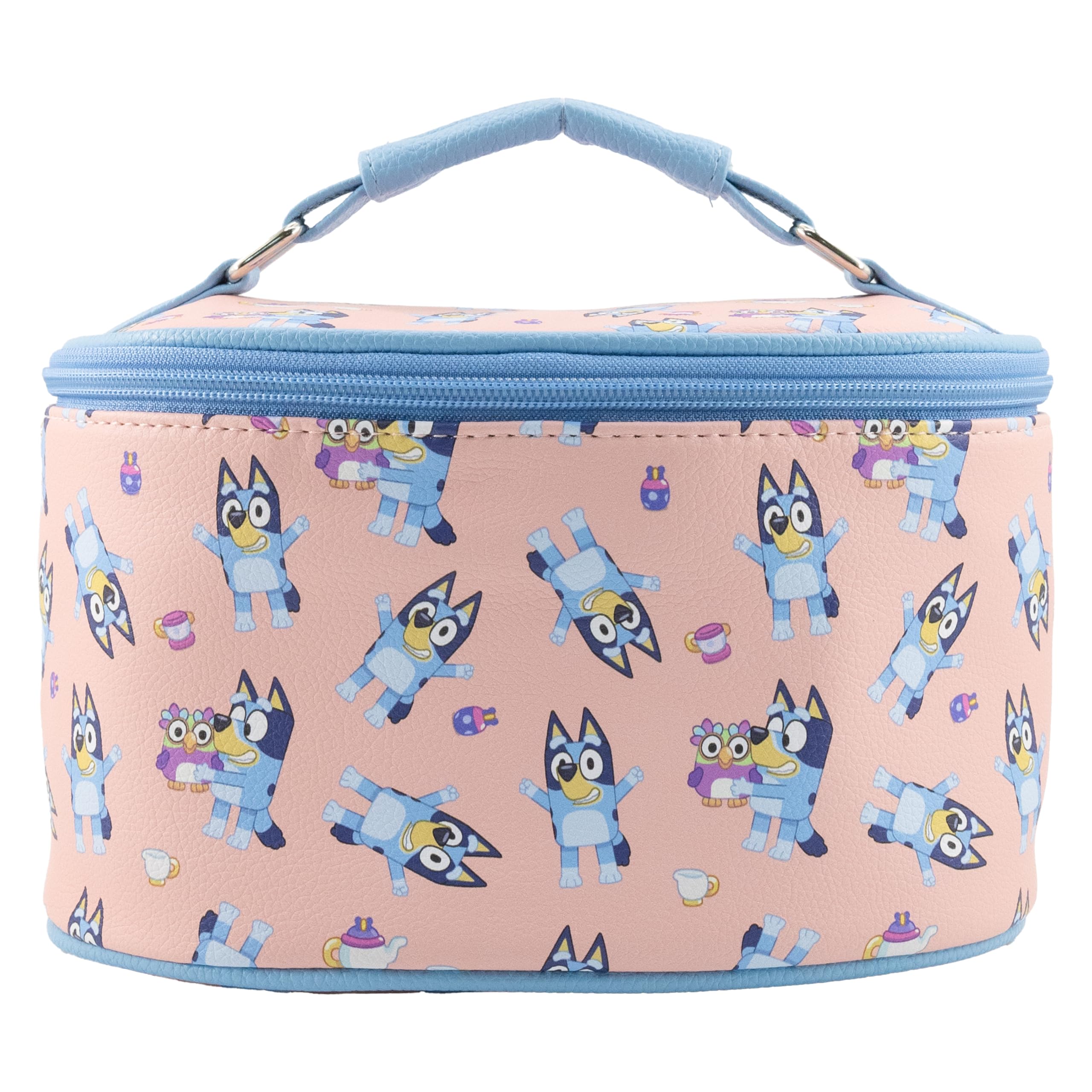 Fast Forward Bluey makeup bag interior shows roomy space for brushes and toiletries.
