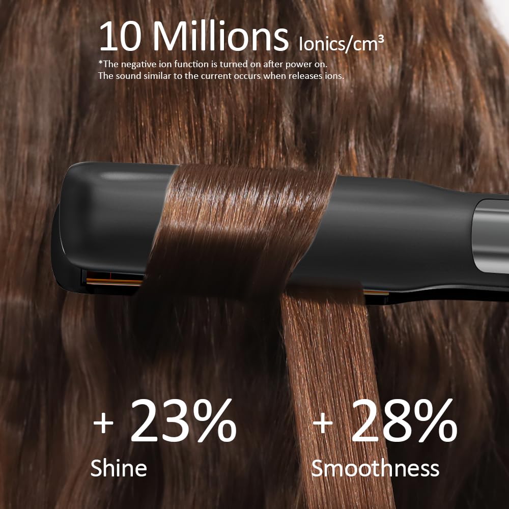Faszin titanium plate emits millions of negative ions for shinier, smoother hair.