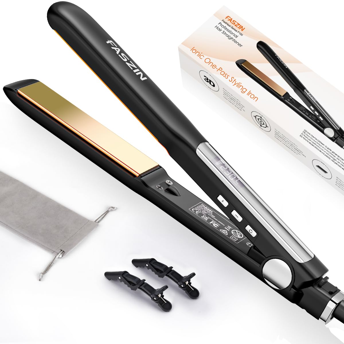 Faszin Professional Hair Straightener plate close-up for smoother, faster styling.