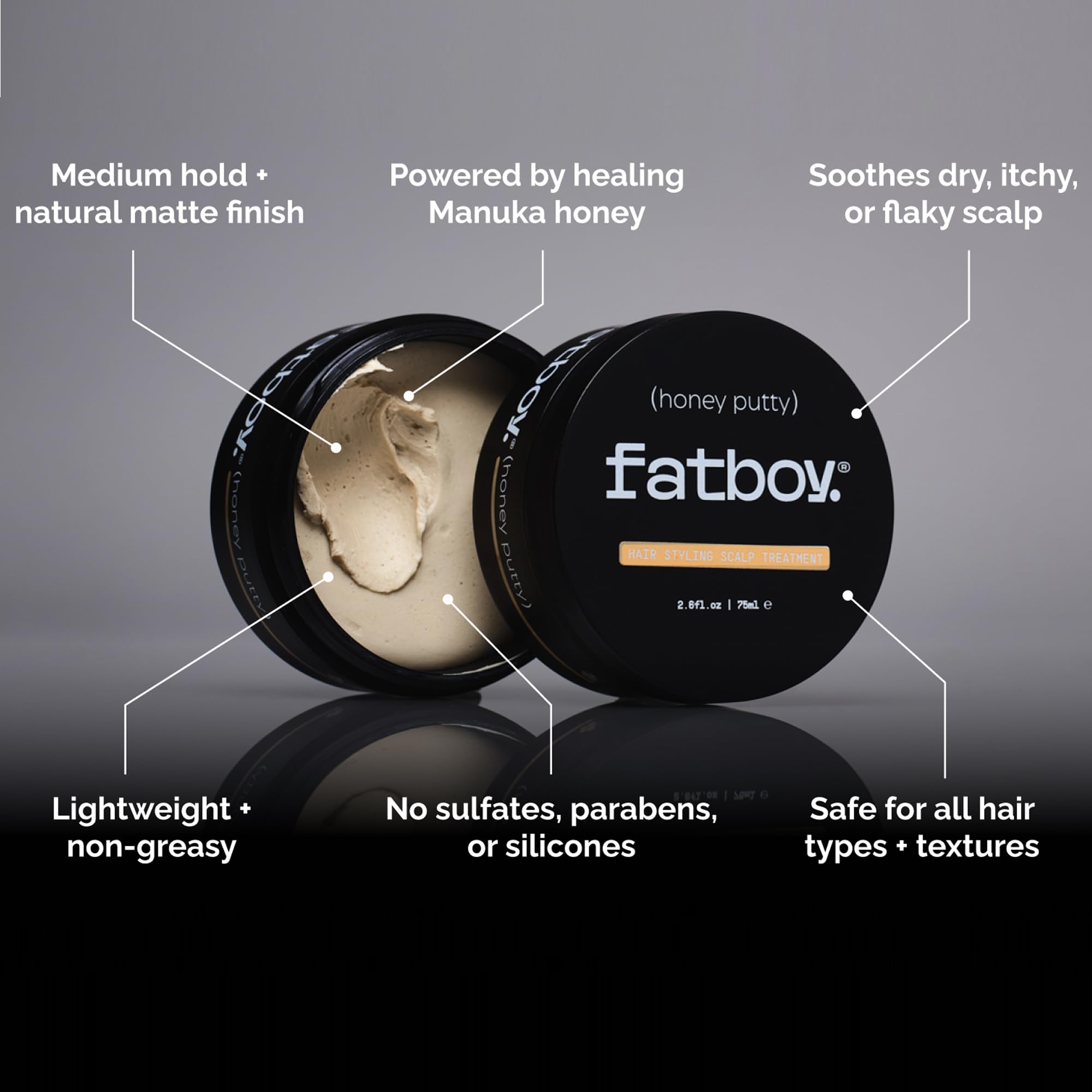 Fatboy Honey Putty hair-styling image shows natural finish without stiffness