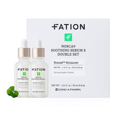 Fation NOSCA9 serum bottle closeup highlighting calming hydration for sensitive skin.